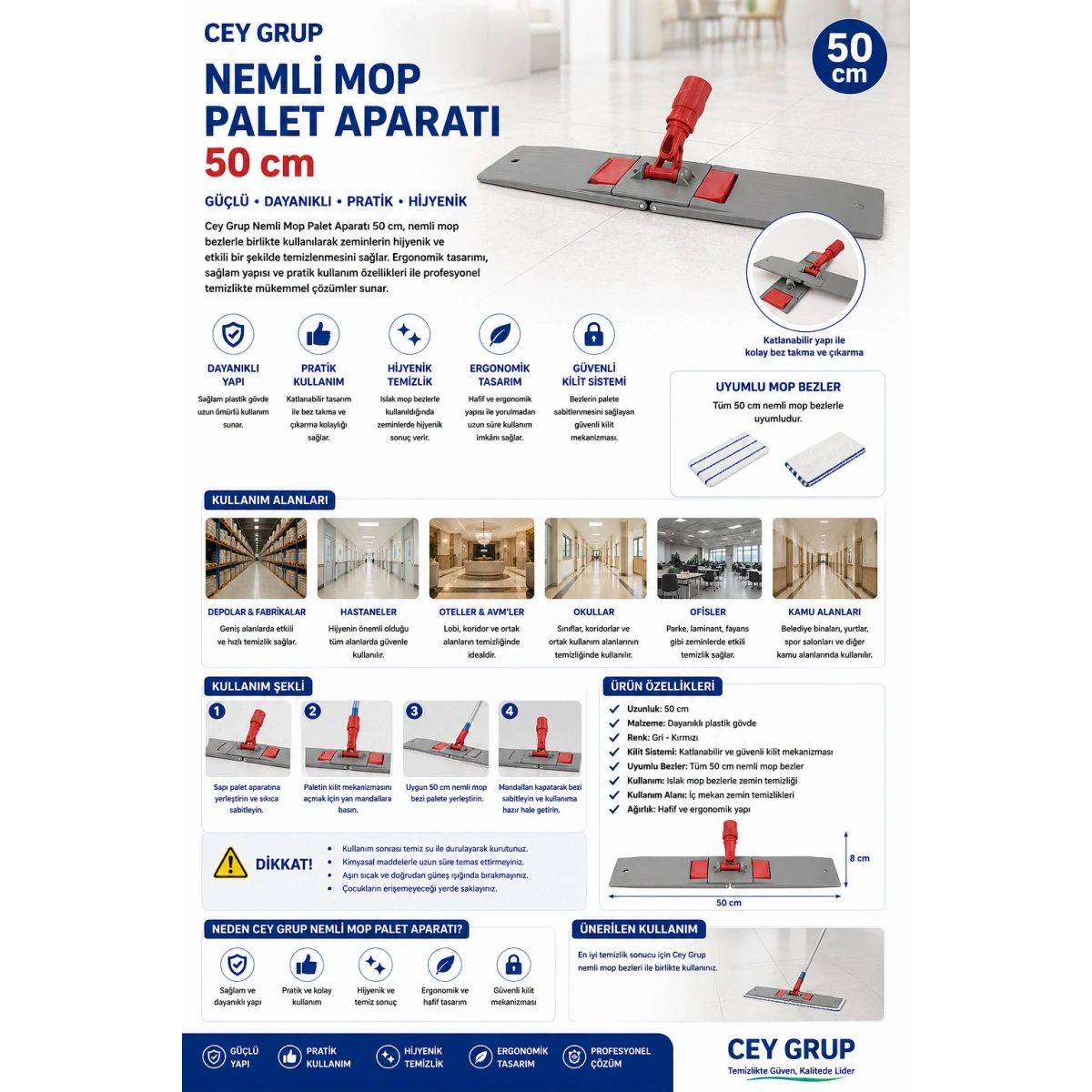 Cey Grup Nemli Mop Palet Aparatı 50 cm