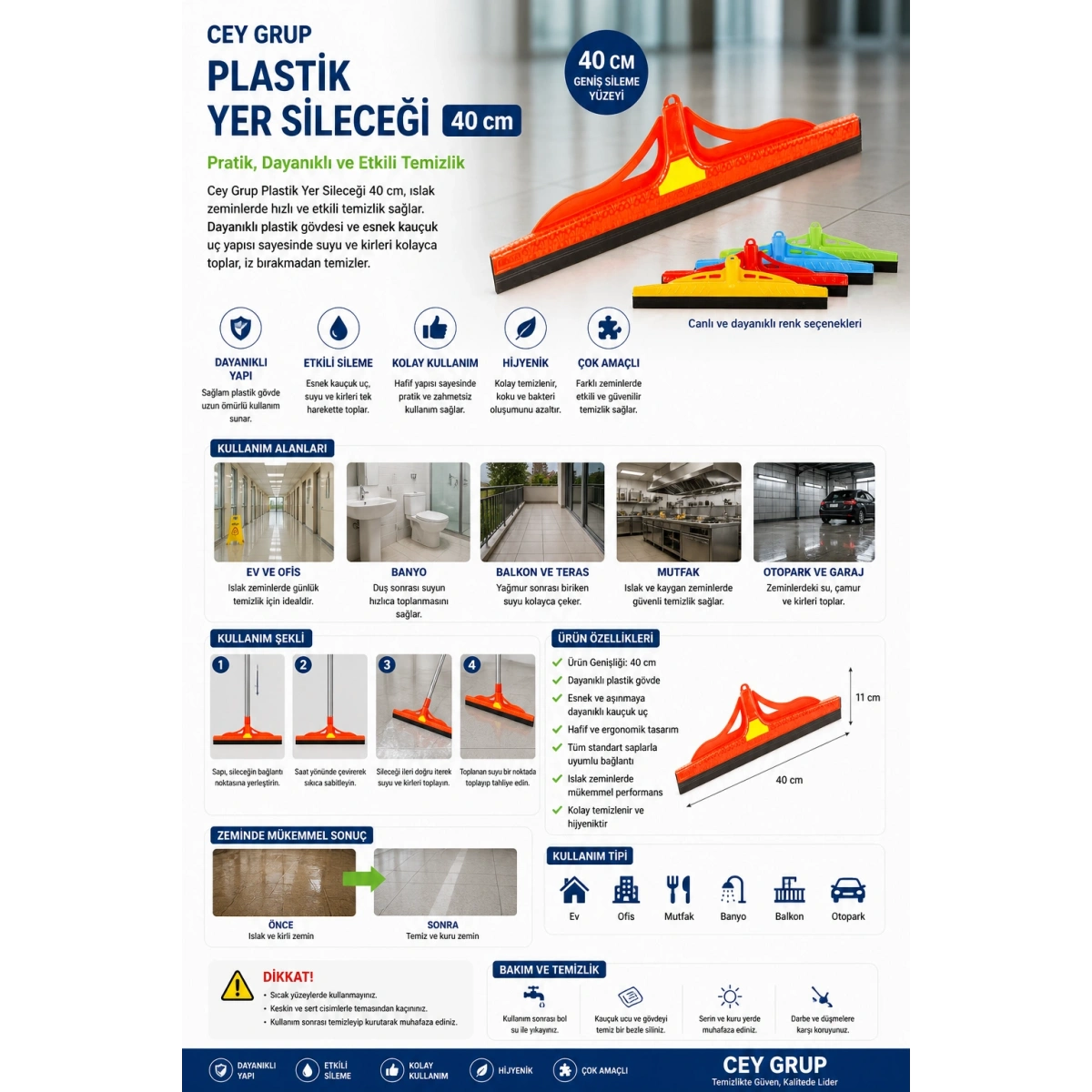Cey Grup Plastik Yer Sileceği 40 cm