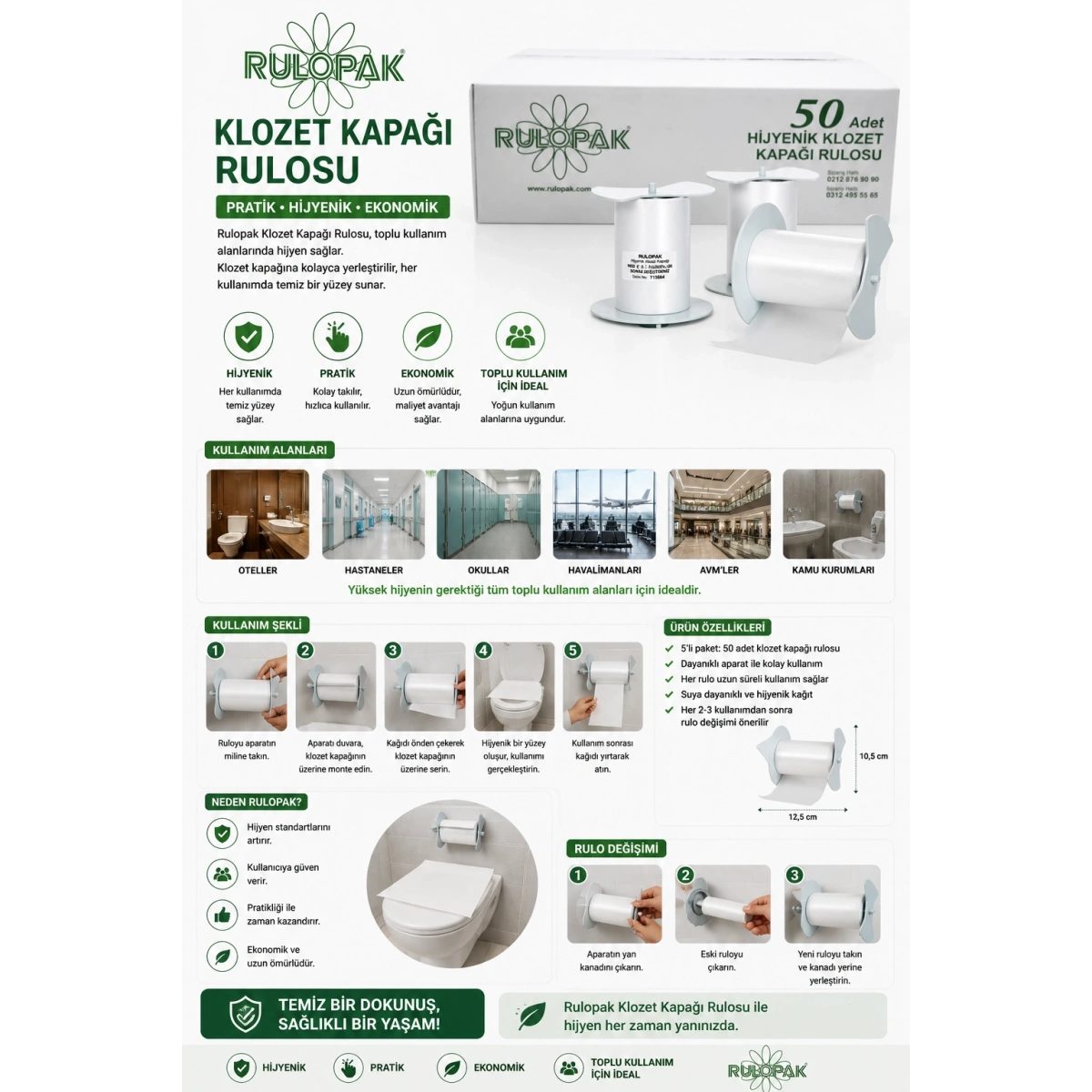 Rulopak Klozet Kapağı Rulosu 5li