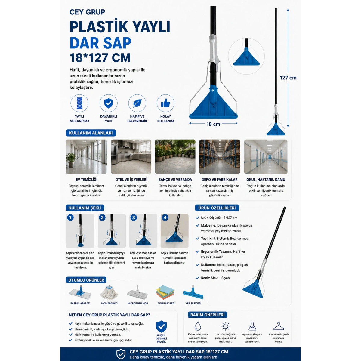 Cey Grup Plastik Yaylı Dar Sap 18*127 cm