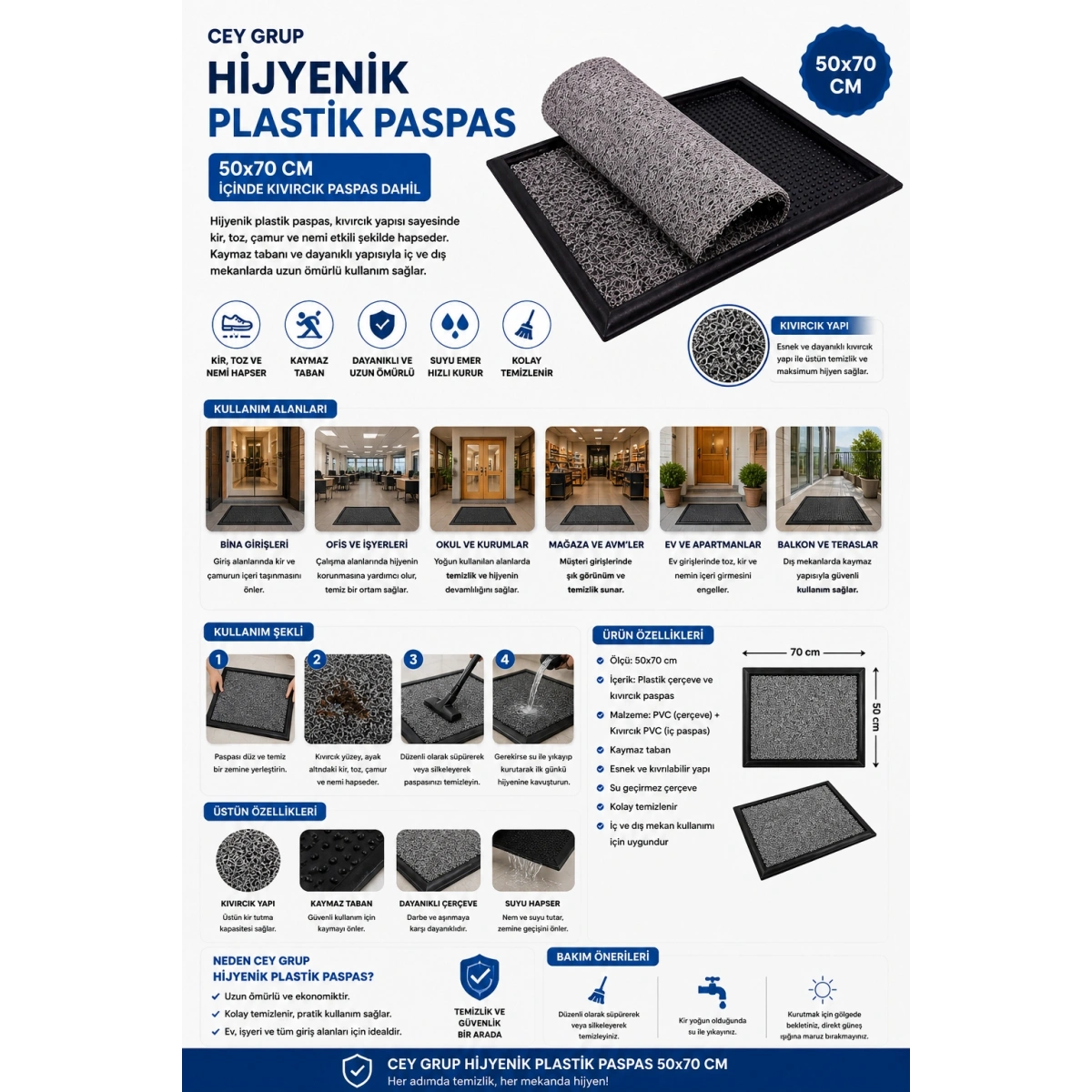 Hijyenik Plastik Paspas 50*70 cm (İçinde Kıvırcık Paspas Dahil)