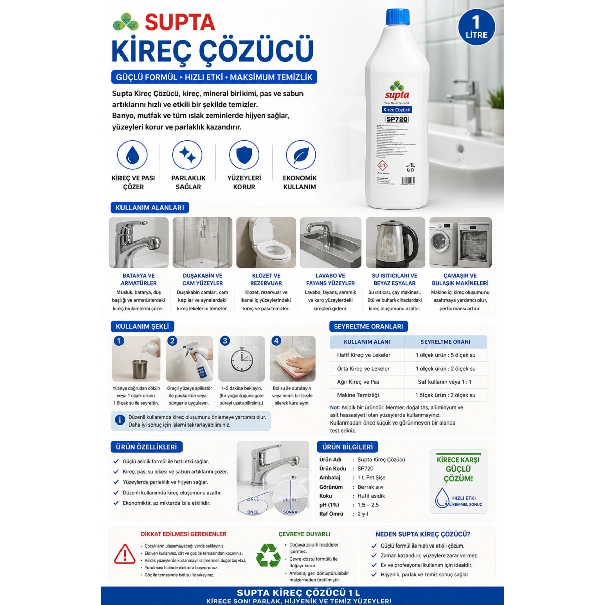 Supta Kireç Çözücü 1 Lt