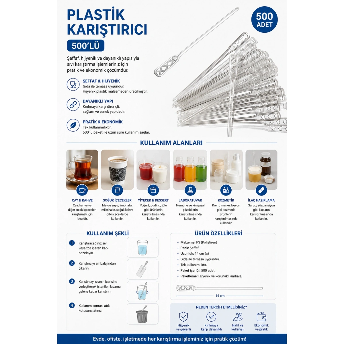 Plastik Karıştırıcı 500lü