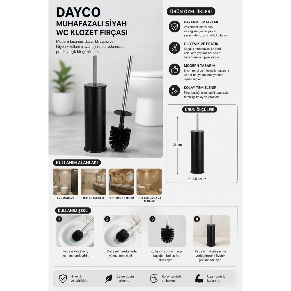 Dayco Muhafazalı Siyah Wc Klozet Fırçası