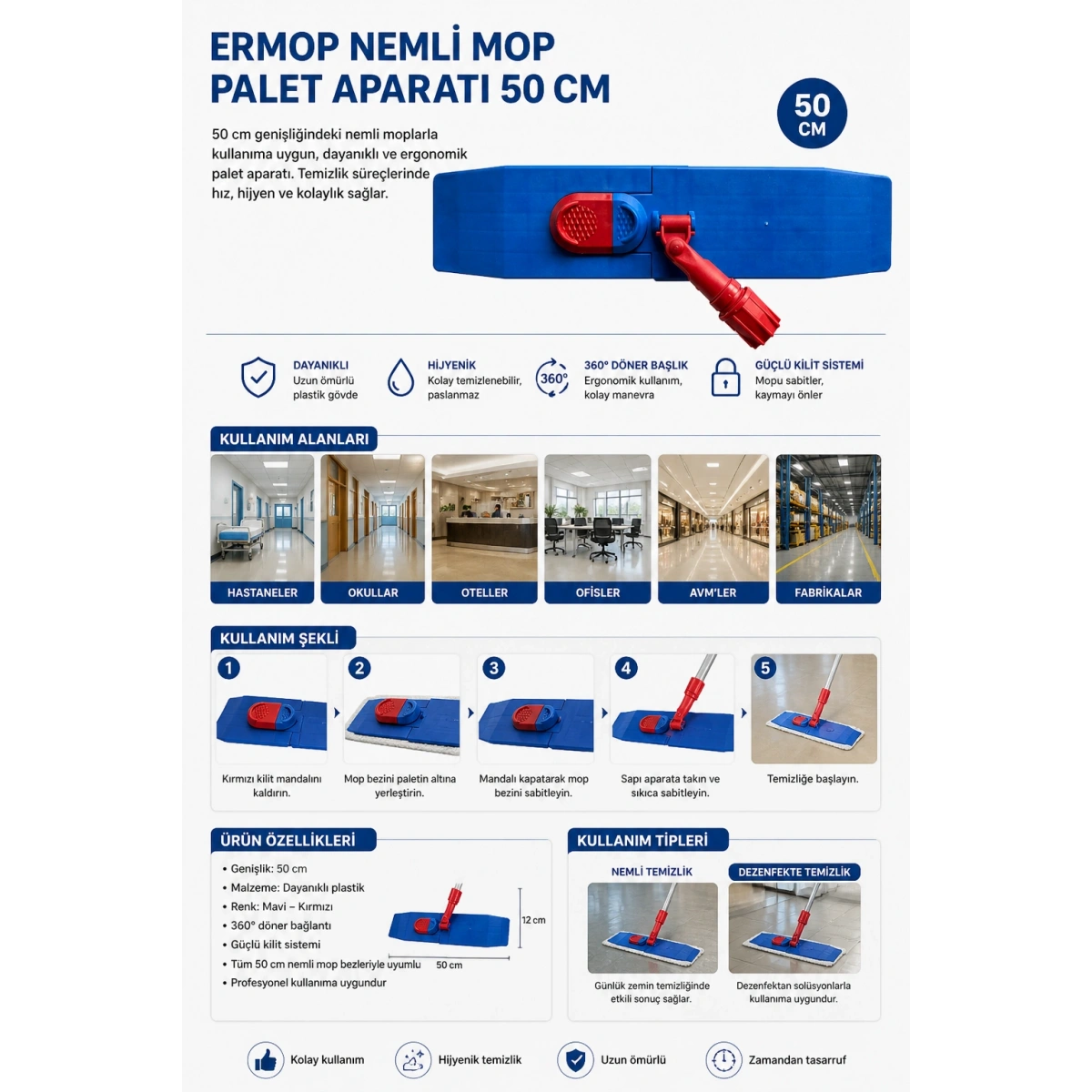 Ermop Nemli Mop Palet Aparatı 50 cm