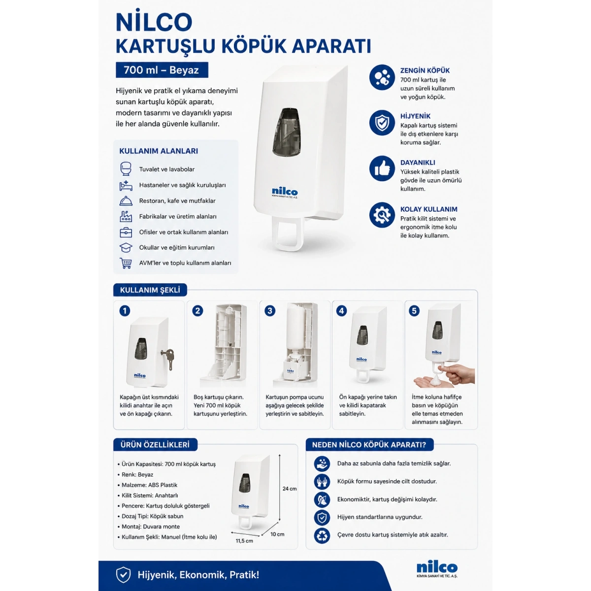 Nilco Kartuşlu Beyaz Köpük Aparatı 700 ml