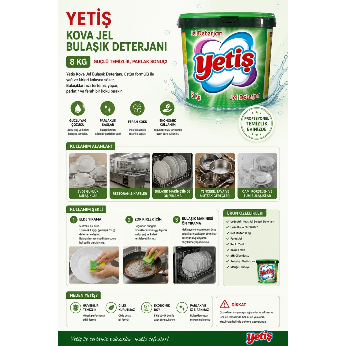 Yetiş SK007077 Kova Jel Bulaşık Deterjanı 8 Kg