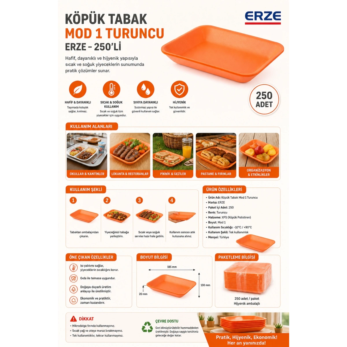 Köpük Tabak Mod 1 Turuncu Erze 250Li