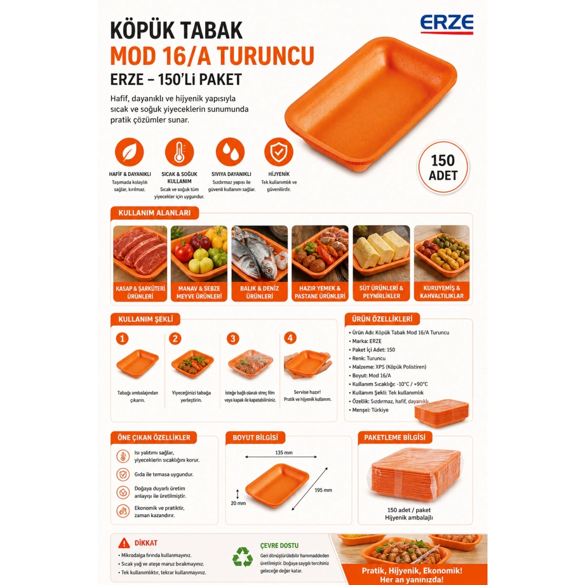 Köpük Tabak Mod 16/A Turuncu Erze 150li