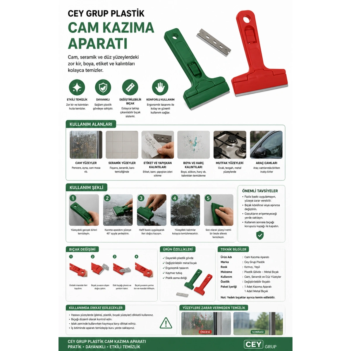Cey Grup Plastik Cam Kazıma Aparatı