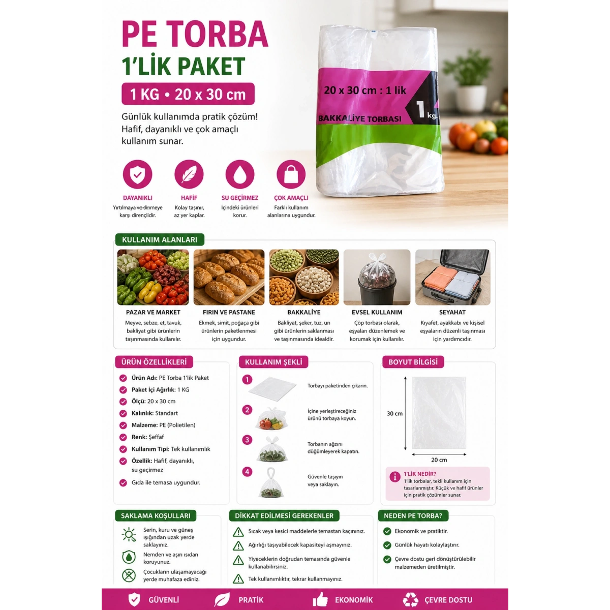 Pe Torba 1lik Paket 1 kg 20x30 cm
