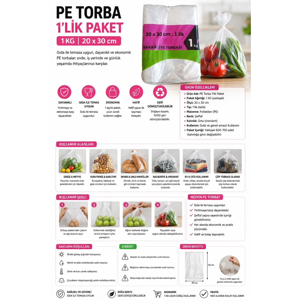Pe Torba 1lik Paket 1 kg 20x30 cm