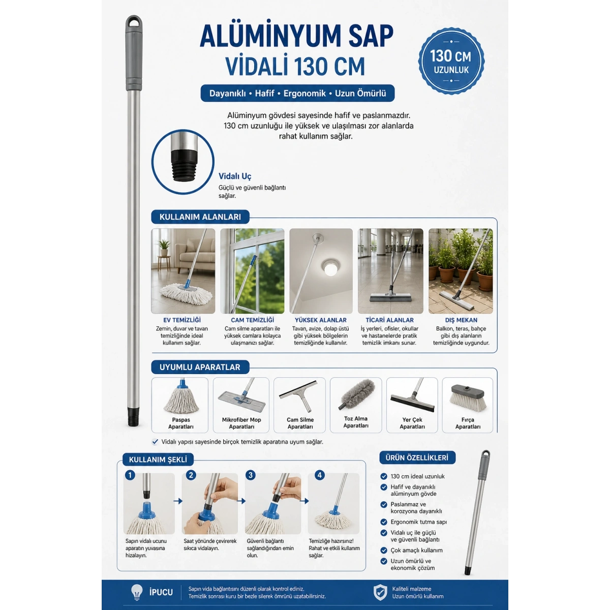 Cey Grup Alüminyum Sap Vidalı 130 Cm