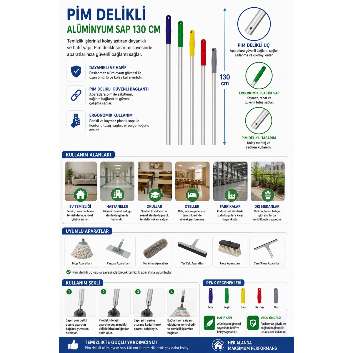 Cey Grup Pim Delikli Alüminyum Sap 130 Cm