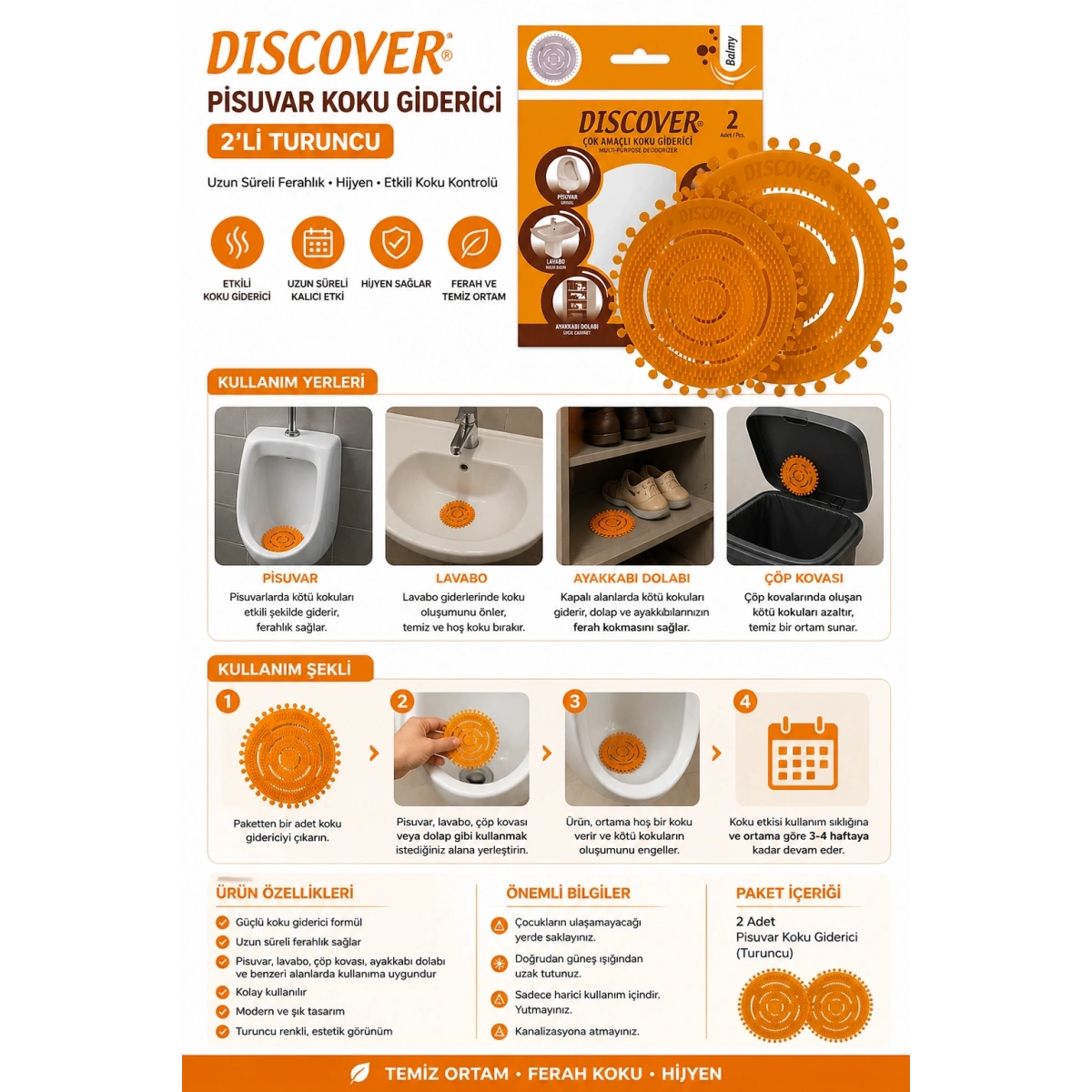 Discover Pisuvar Koku Giderici 2li Turuncu