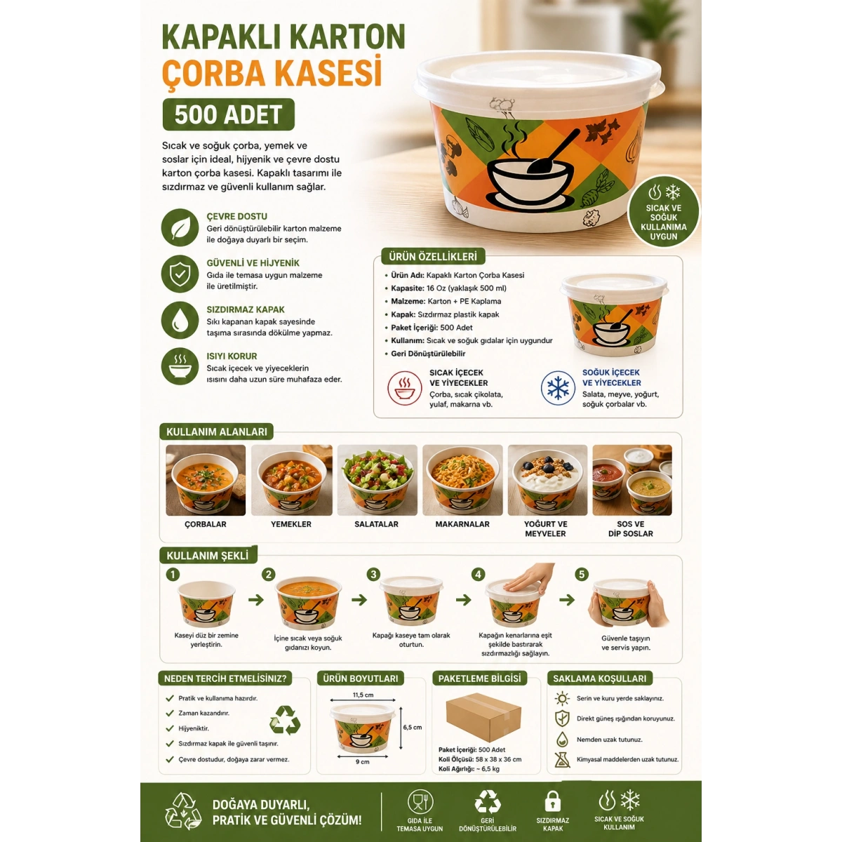 Kapaklı Karton Çorba Kasesi 500 Adet