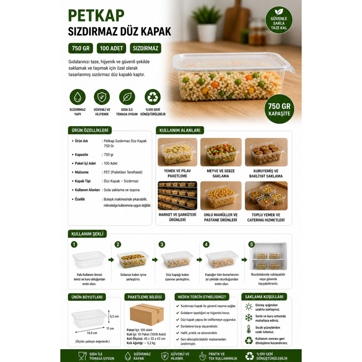 Petkap Sızdırmaz Düz Kapak 750 Gr 100 Adet