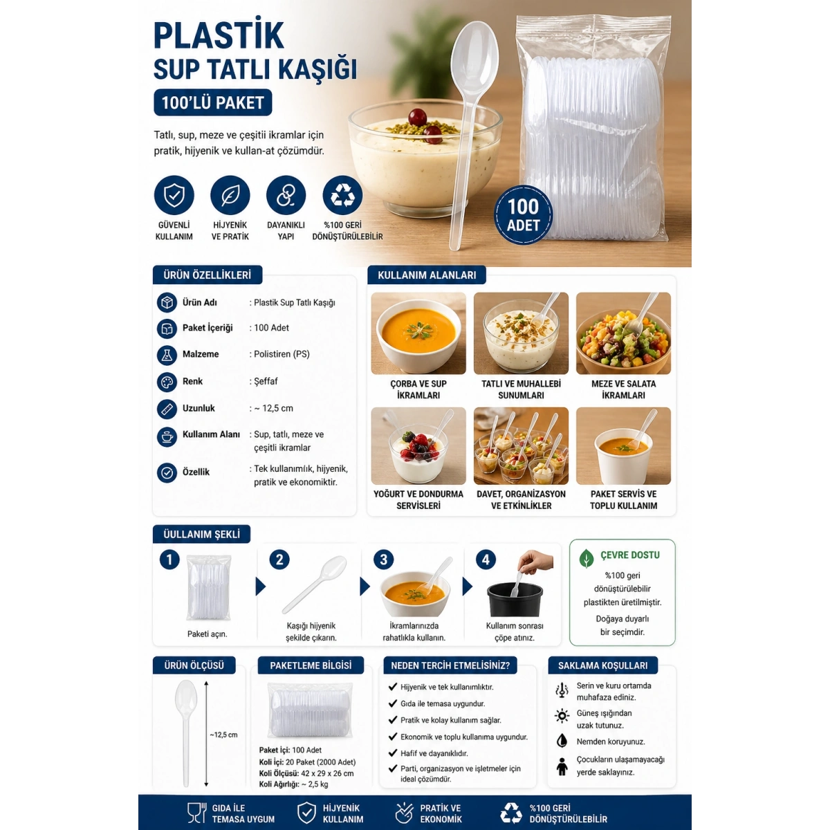 Plastik Sup Tatlı Kaşığı 100lü