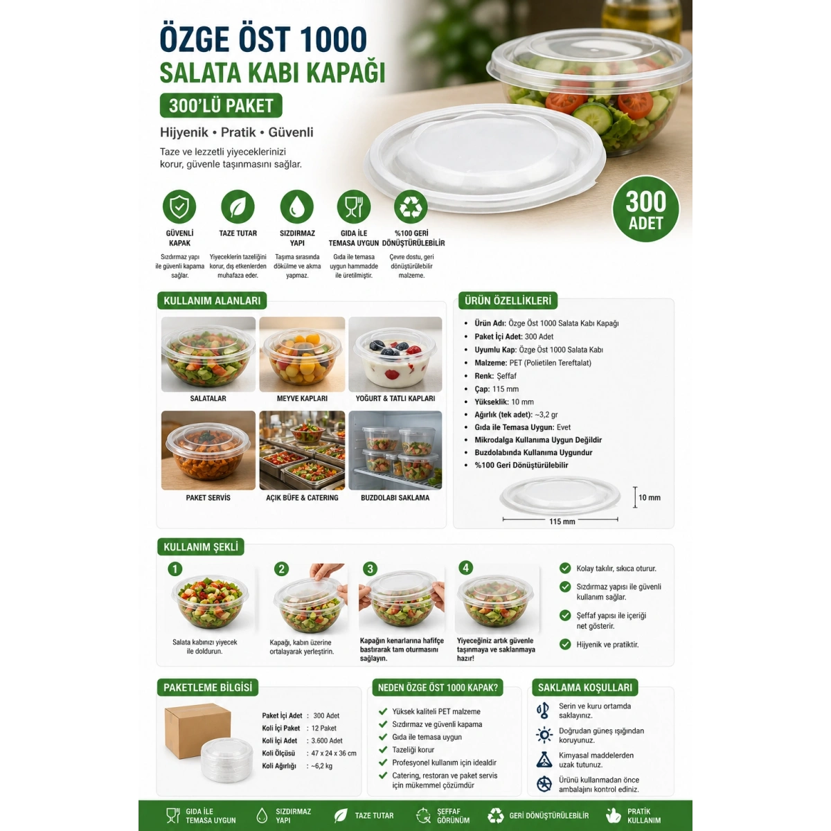 Özge Öst 1000 Salata Kabı Kapağı 300lü