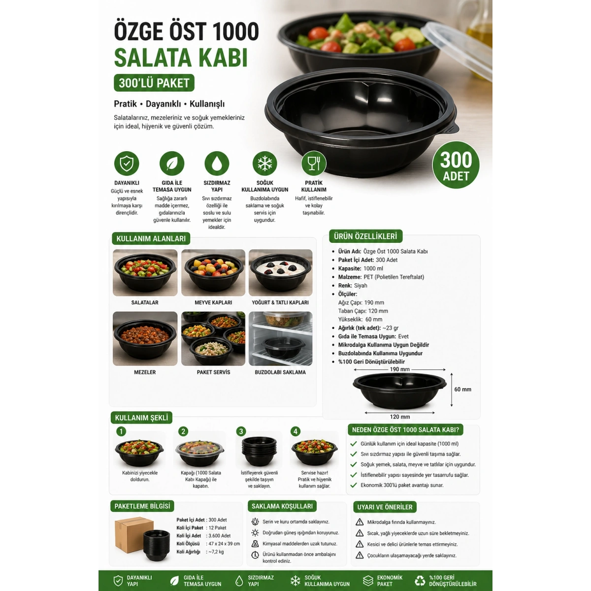 Özge Öst 1000 Salata Kabı 300lü