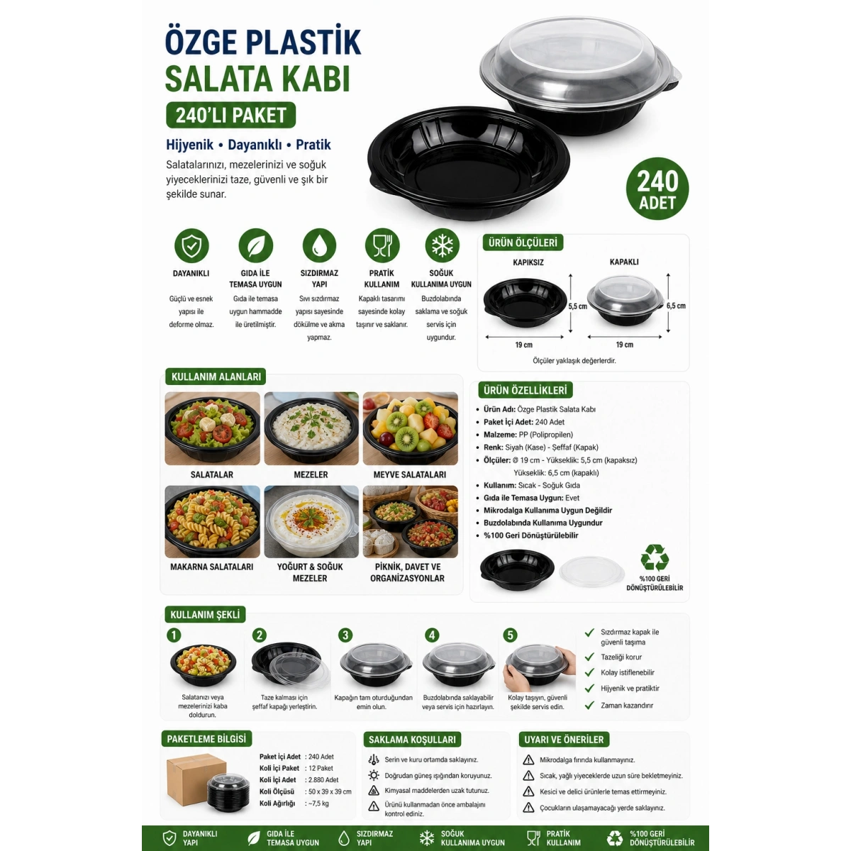 Özge Plastik Salata Kabı 240lı