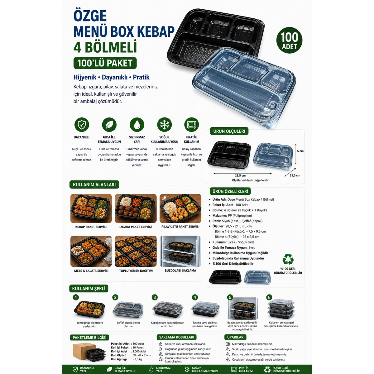 Özge Menü Box Kebap 4 Bölmeli 100lü