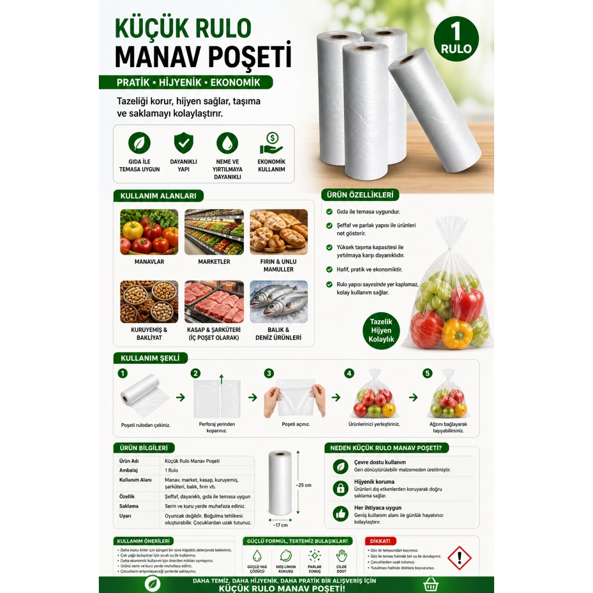 Küçük Rulo Manav Poşeti 1 Rulo