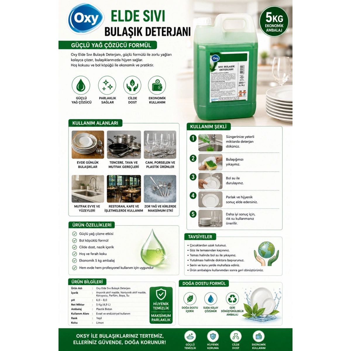 Oxy Elde Sıvı Bulaşık Deterjanı 5 kg