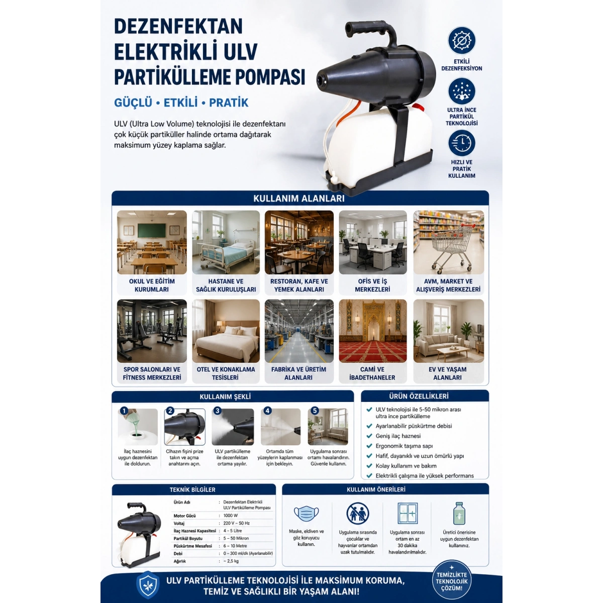Dezenfektan Elektrikli Ulv Partikülleme Pompası