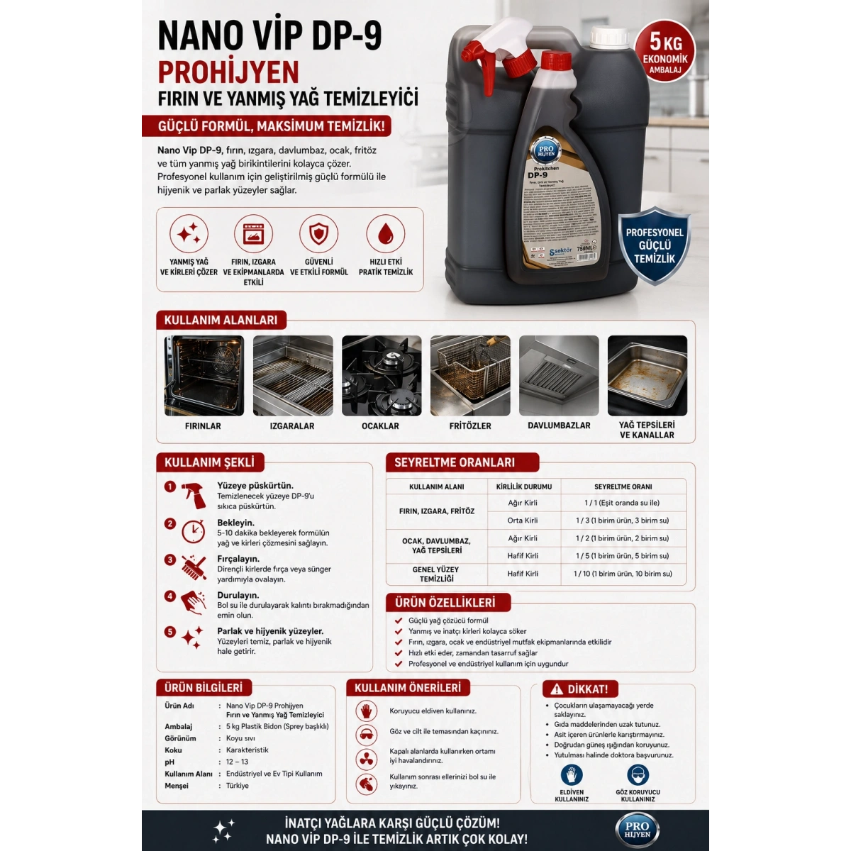 Nano Vip Dp 9 Prohijyen (Fırın Ve Yanm. Yağl. Temizl. Mad.) 5 Kg