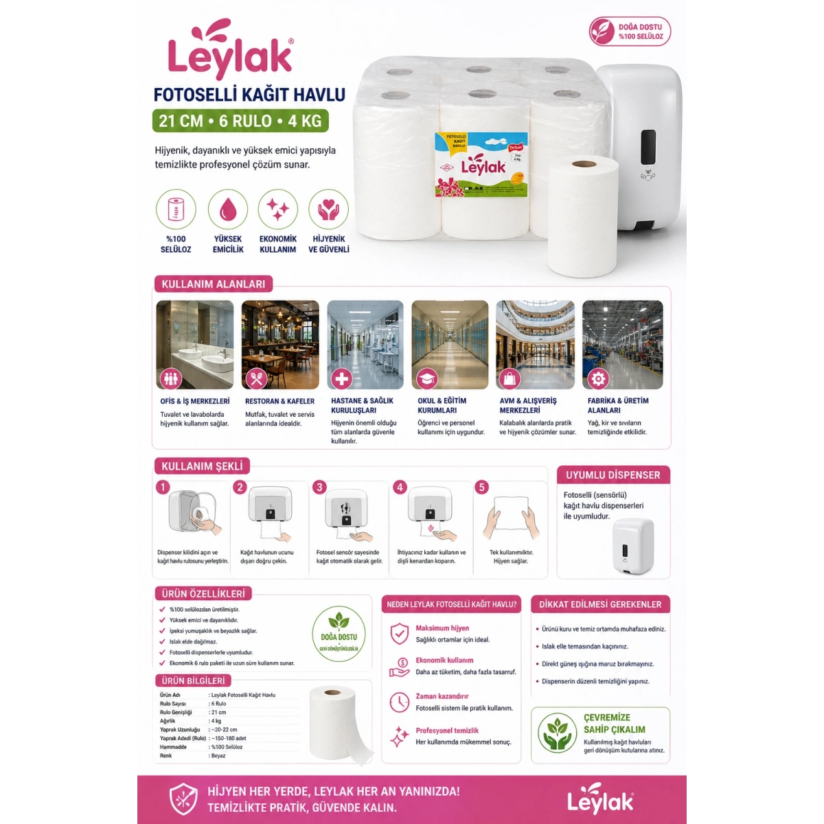 Leylak Fotoselli Kağıt Havlu 21 cm 6 Rulo 4 kg