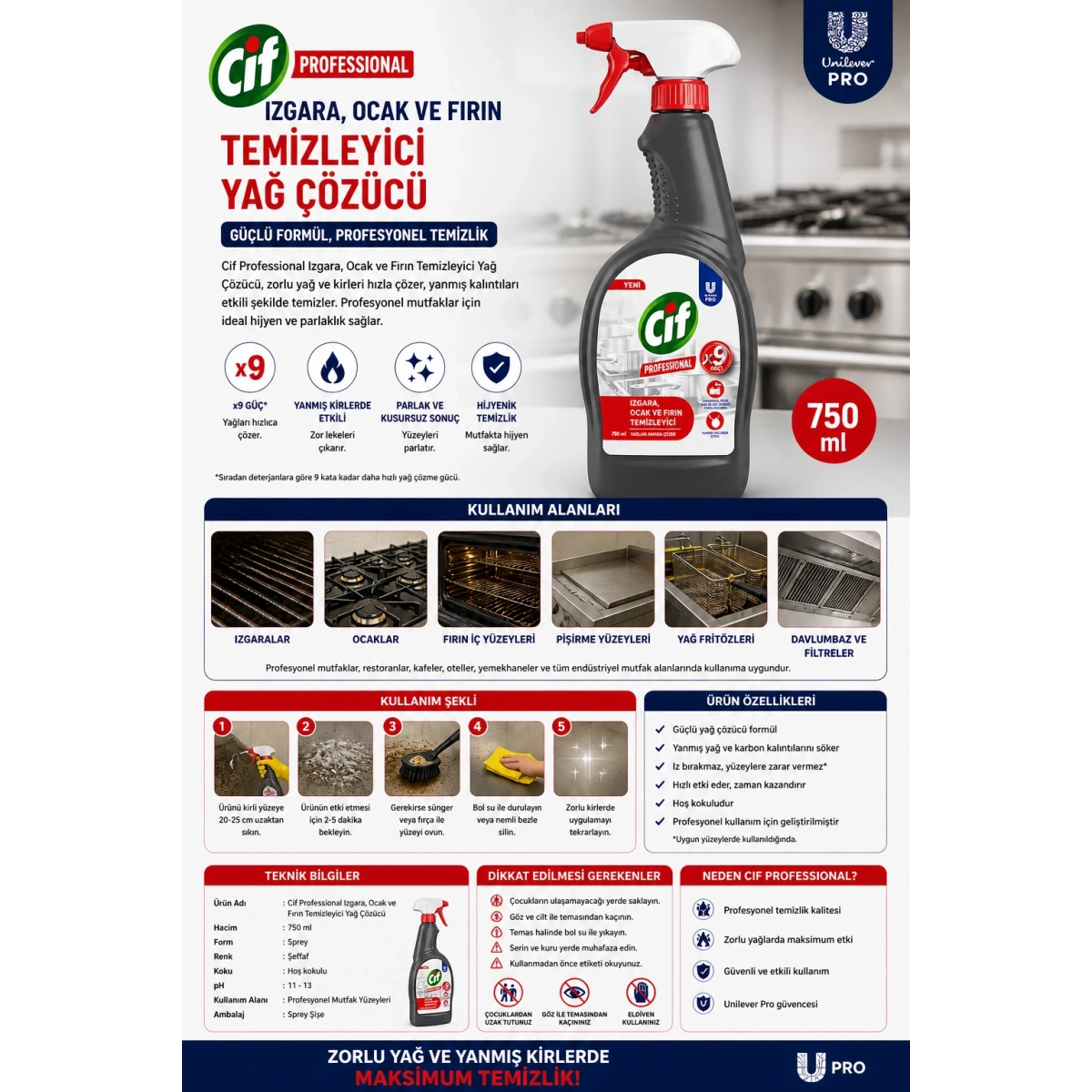 Cif Proffessional Izgara Ocak Ve Fırın Temizleyici Yağ Çözücü 750 ml