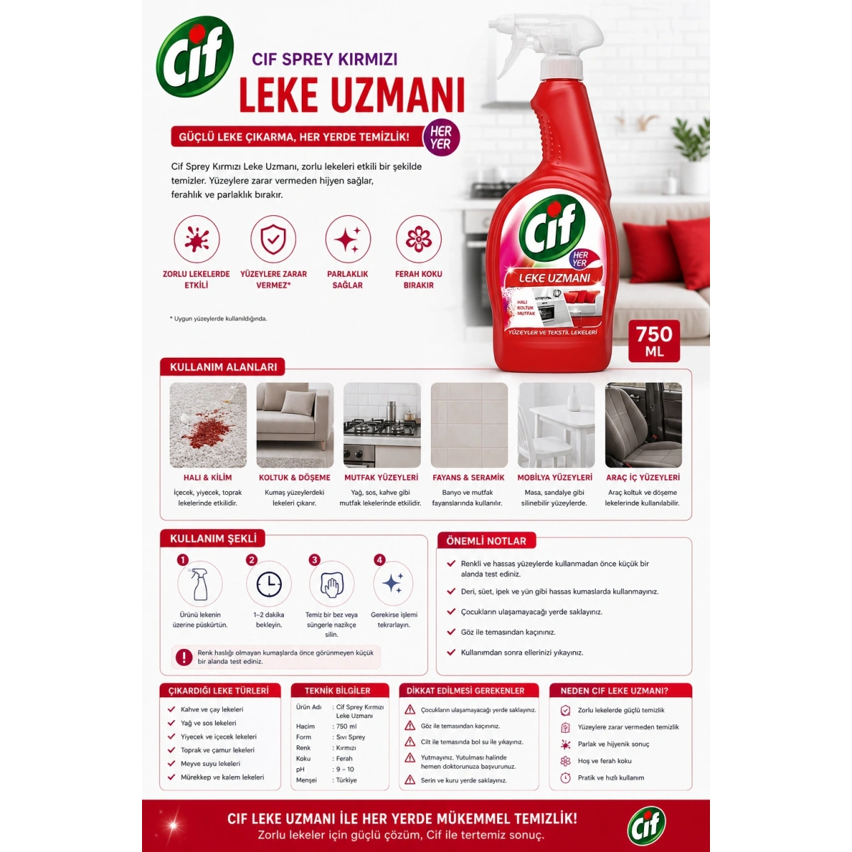 Cif Sprey Kırmızı Leke Uzmanı 750 Ml