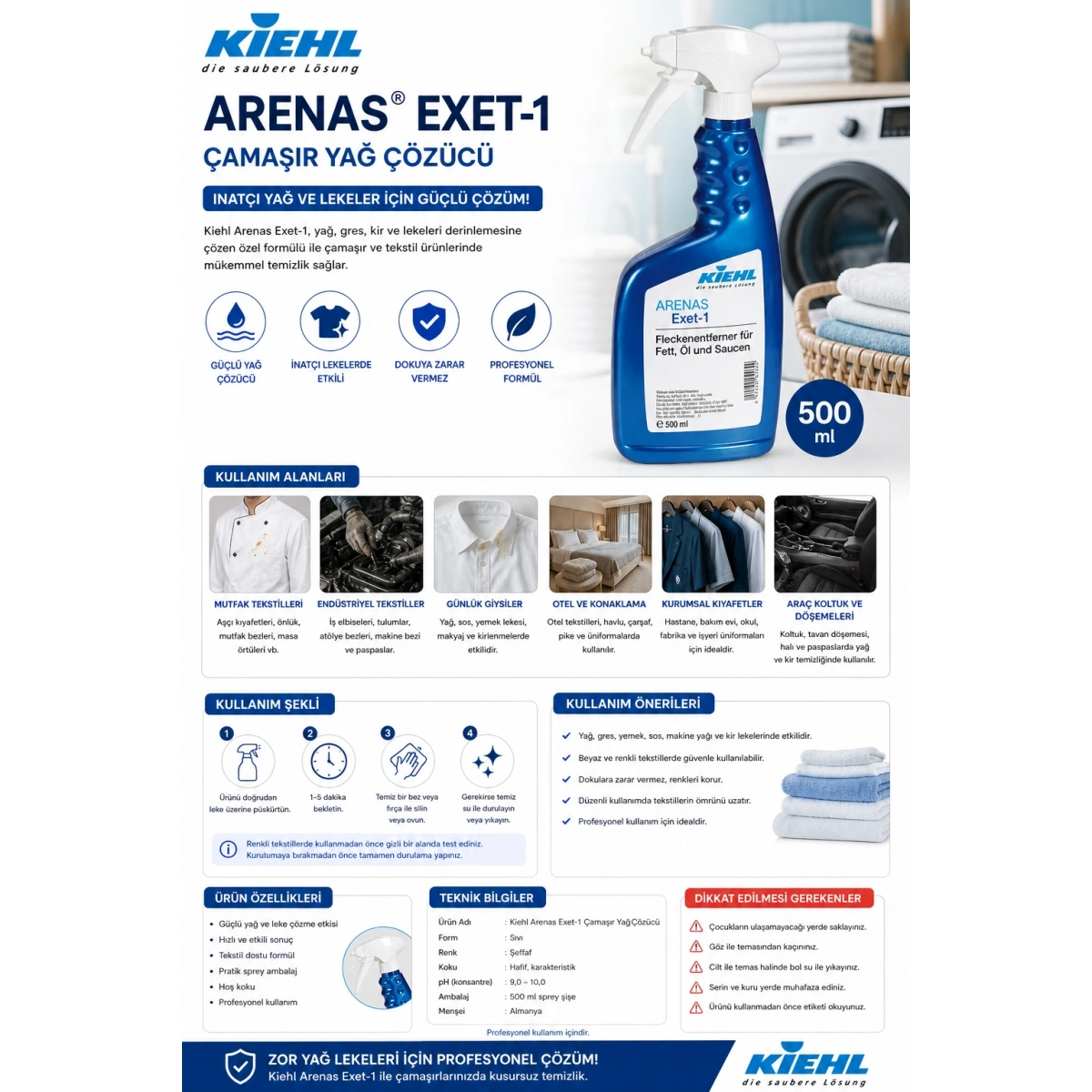 Kiehl Arenas Exet-1 Çamaşır Yağ Çözücü 500 ml