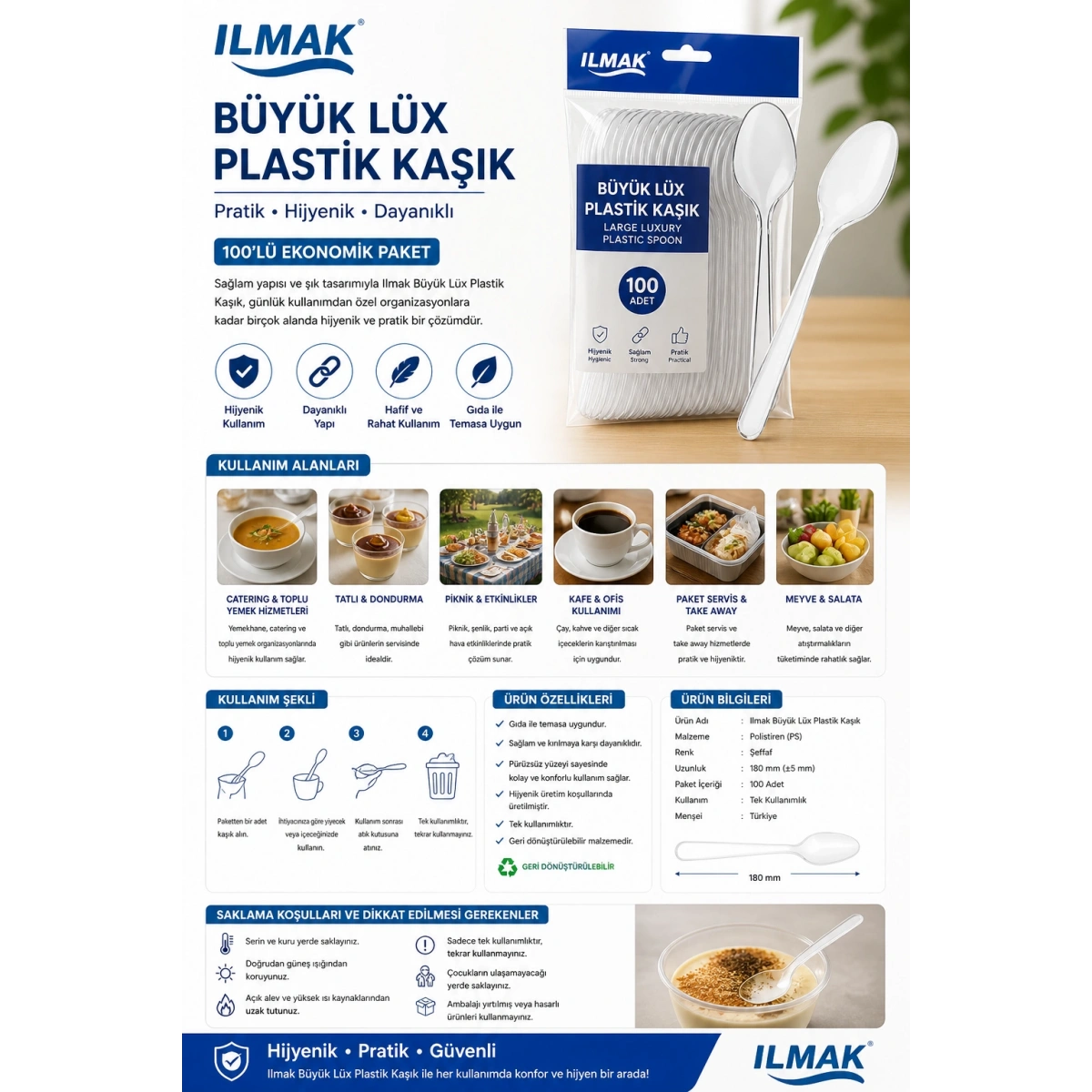 Ilmak Büyük Lüx Plastik Kaşık 100lü