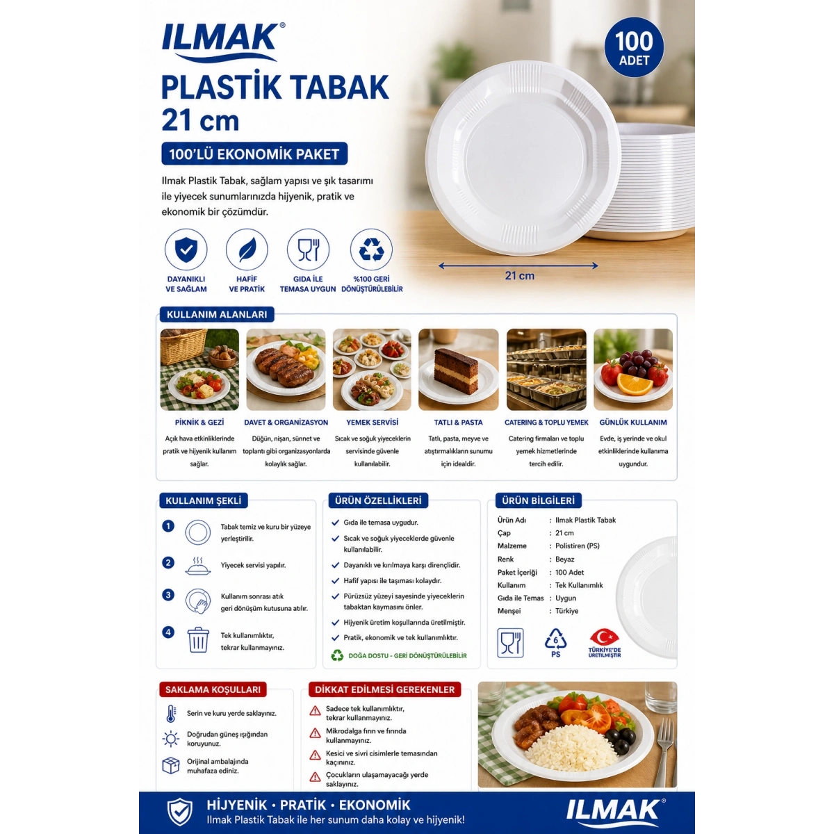 Ilmak Plastik Tabak 21 cm 100lü