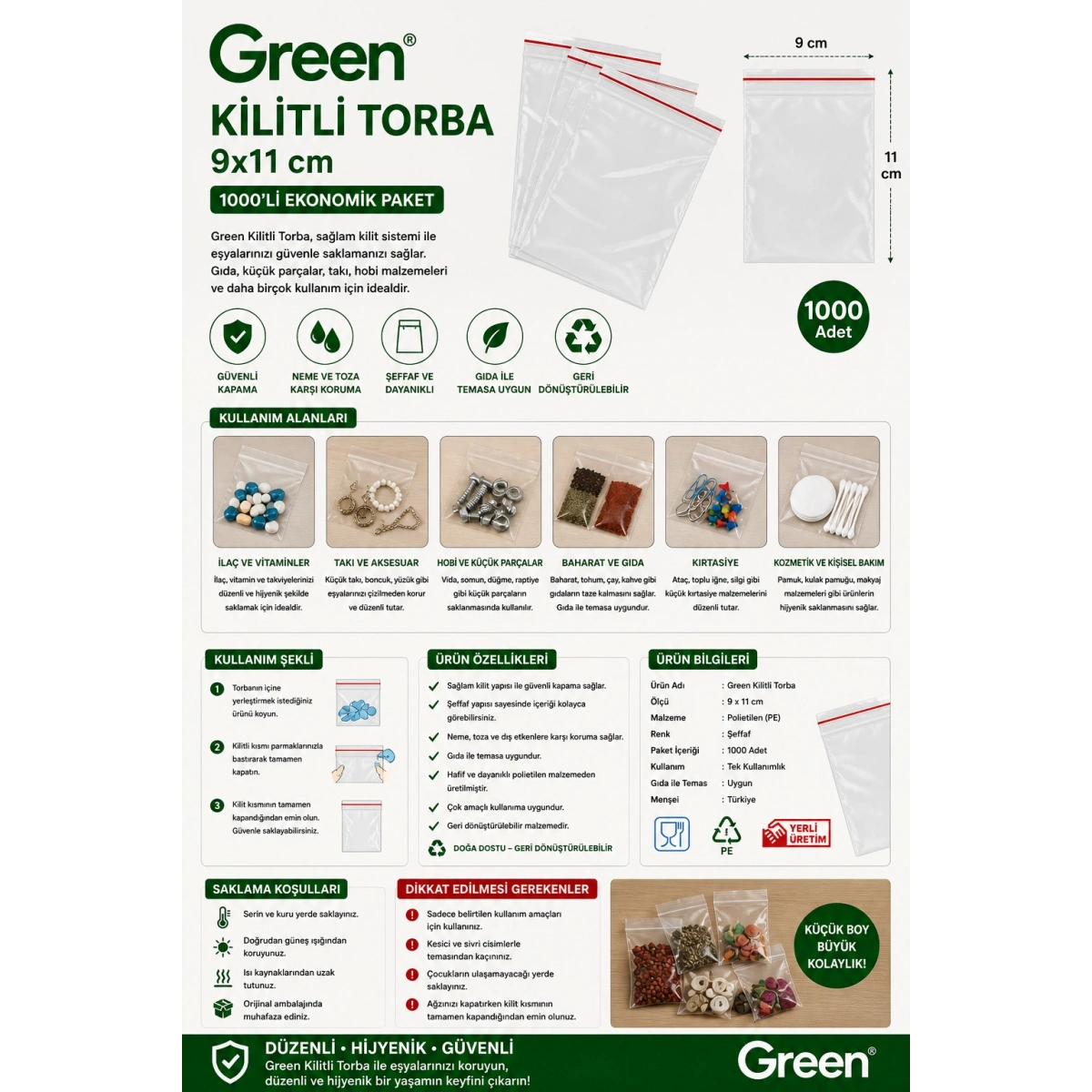 Green Kilitli Torba 9x11 cm 1000li Paket