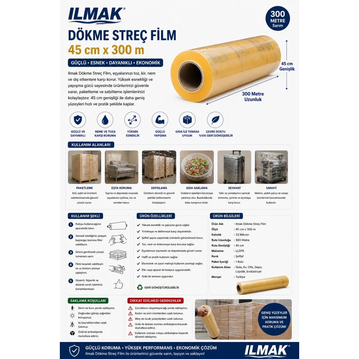 Ilmak Dökme Streç Film 45 cmx300 m