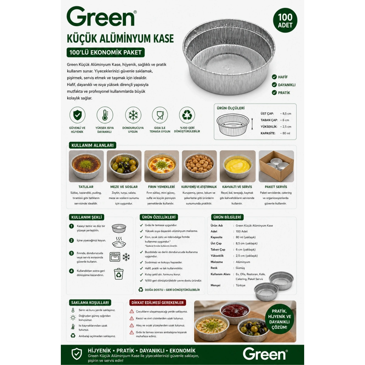 Green Küçük Alüminyum Kase 100lü