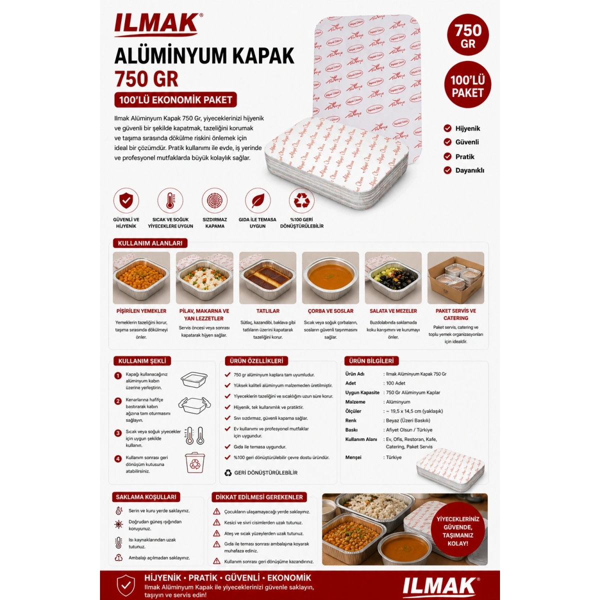 Ilmak Alüminyum Kapak 750 Gr 100lü