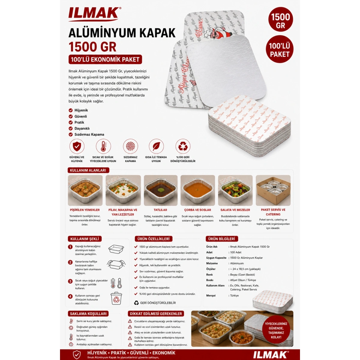 Ilmak Alüminyum Kapak 1500 Gr 100lü