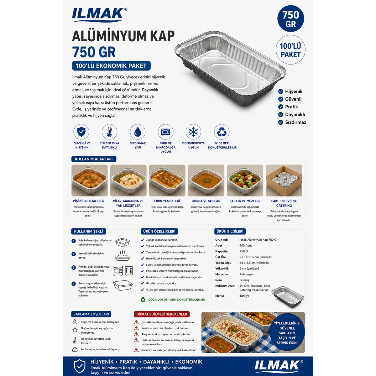 Ilmak Alüminyum Kap 750 Gr 100lü