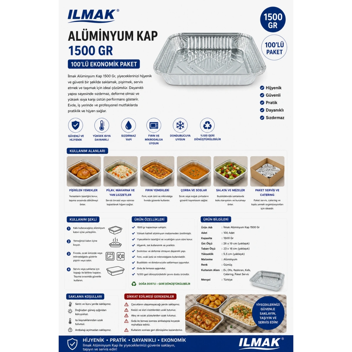 Ilmak Alüminyum Kap 1500 Gr 100lü