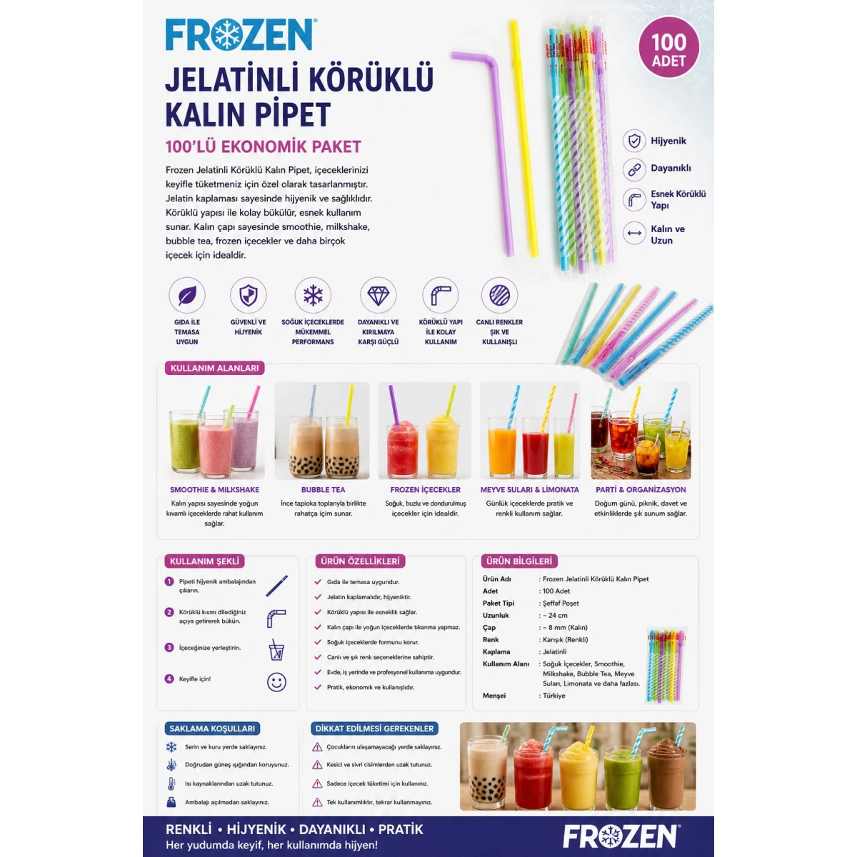 Frozen Jelatinli Körüklü Kalın Pipet 100lü