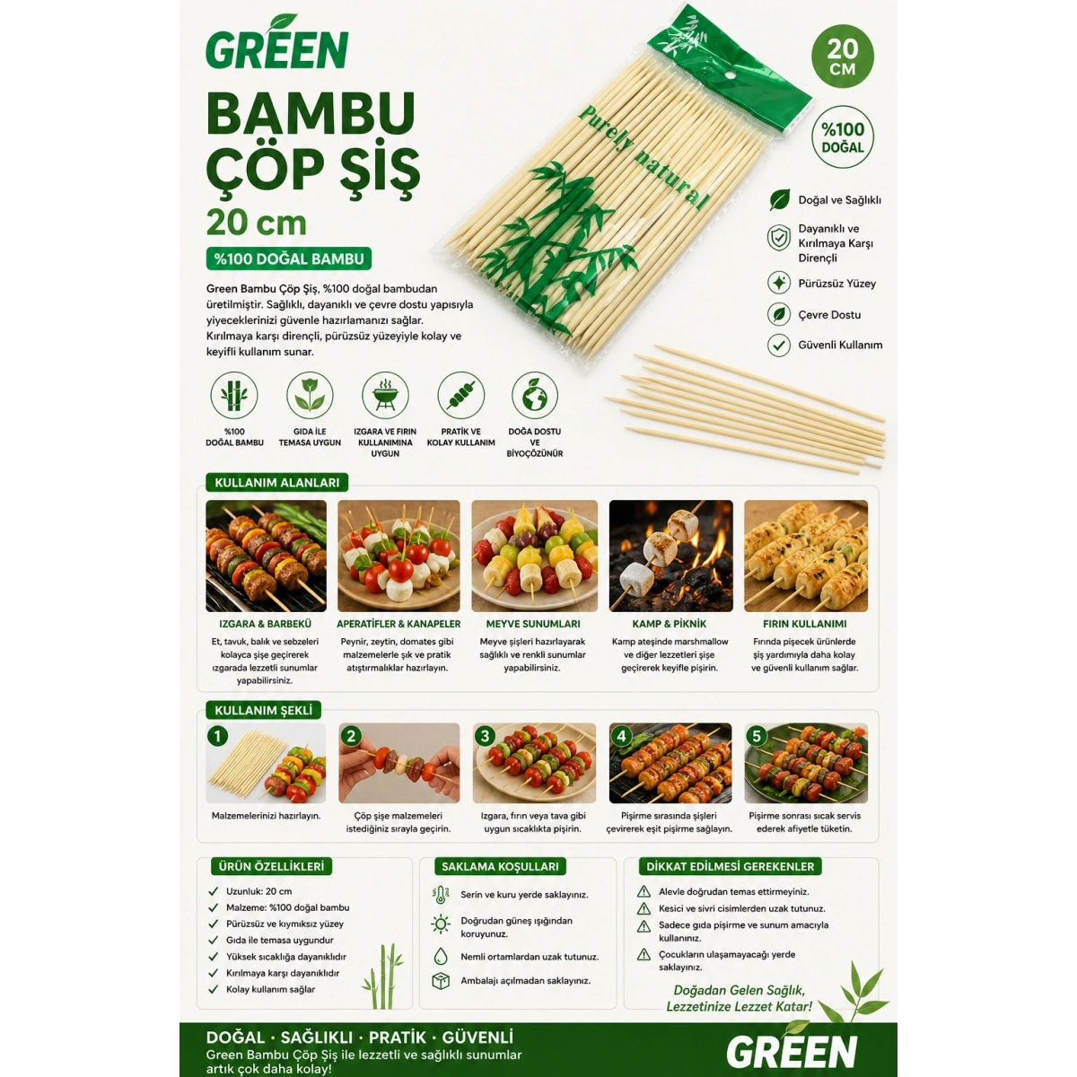 Green Bambu Çöp Şiş 20 cm