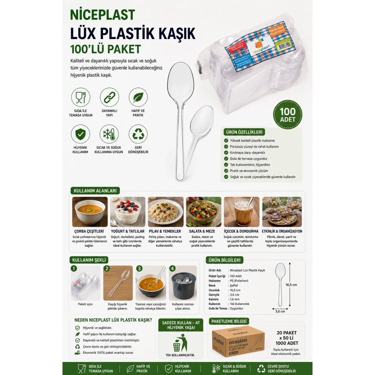 Niceplast Lüx Plastik Kaşık 100lü