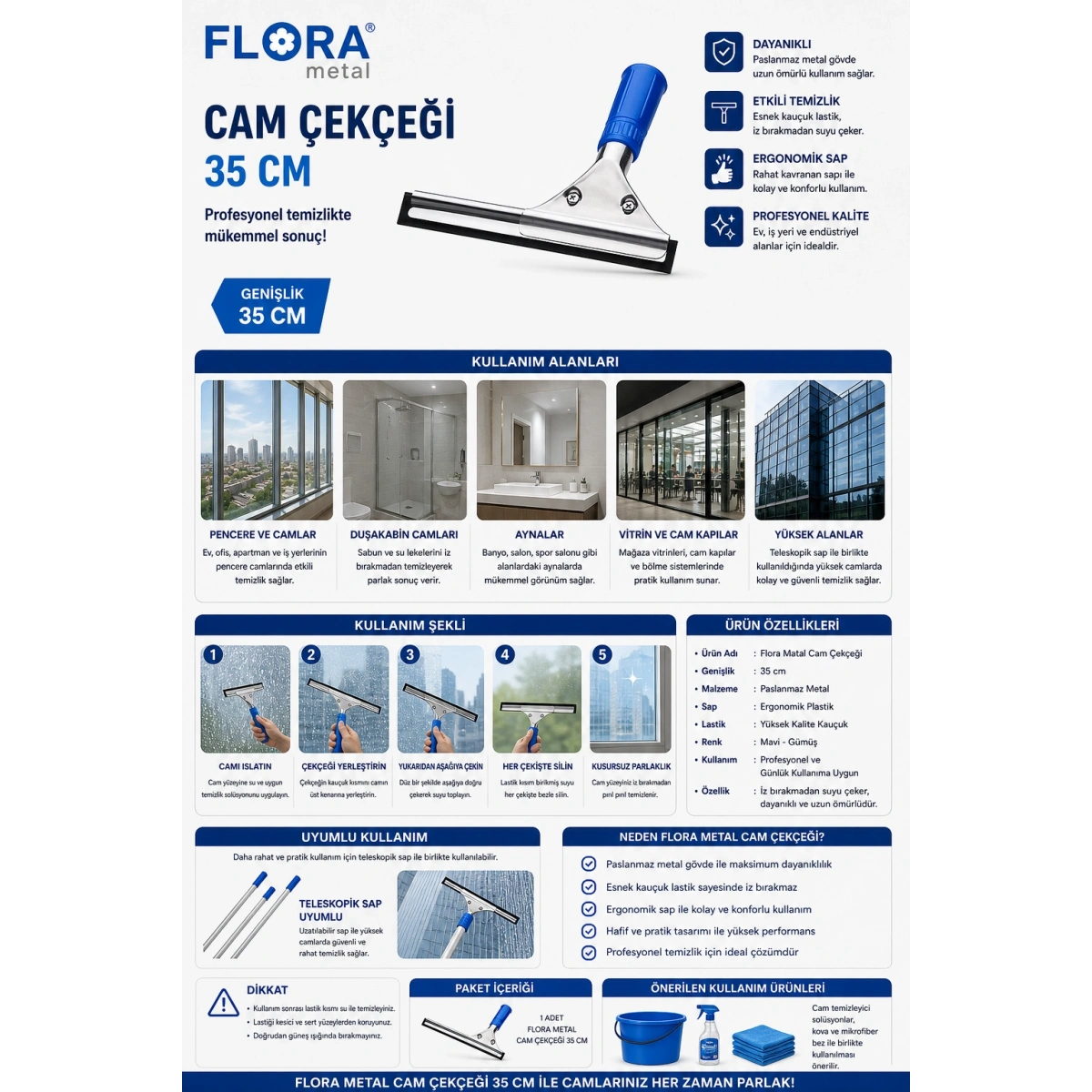 Flora Metal Cam Çekçeği 35 cm