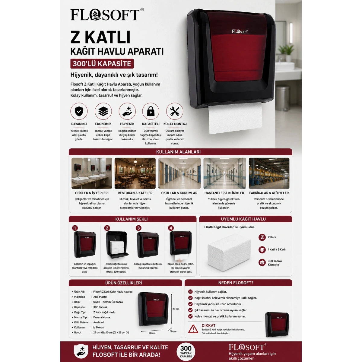 Flosoft Z Katlı Siyah Kağıt Havlu Aparatı 300lü