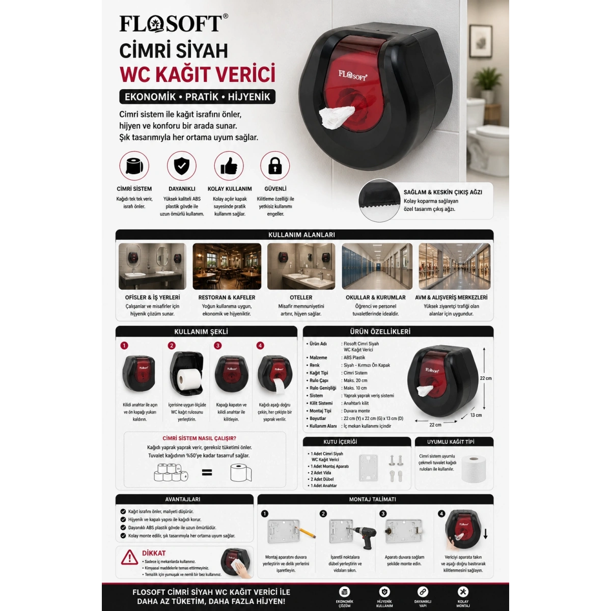 Flosoft Cimri Siyah Wc Kağıt Verici