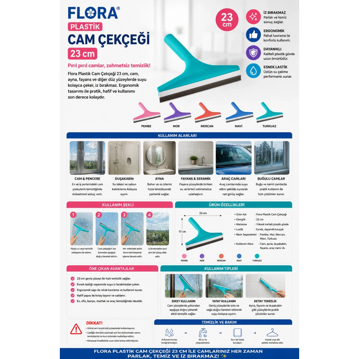 Flora Plastik Cam Çekçeği 23 cm